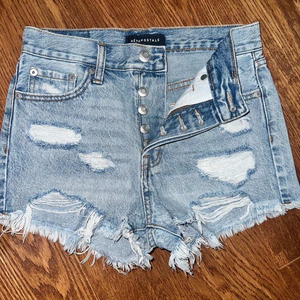 Aeropostale Women's Light Blue Distressed Jean Shorts